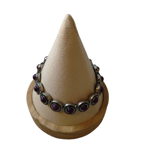 Jewelry - Purple And Silver Tone Beaded Stone Stretch Bracelet J28